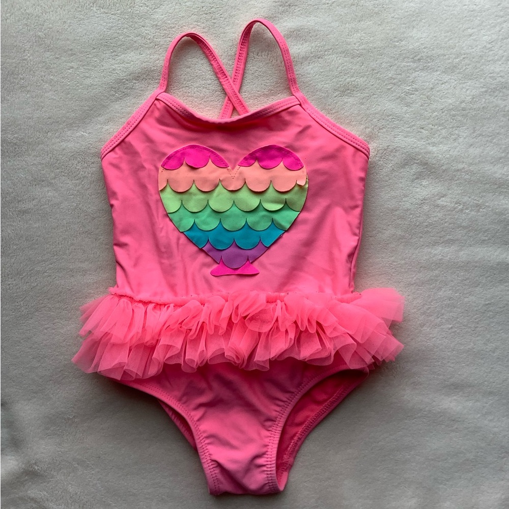 Toddler Girls One Piece Heart Tutu Bathing Suit 2T